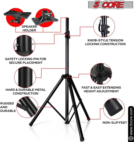 Vista 5 de 5 Core Soporte de altavoz ajustable universal PA DJ trípode de estudio Soportes con inserto de 1.378 in para uso en el hogar en el escenario