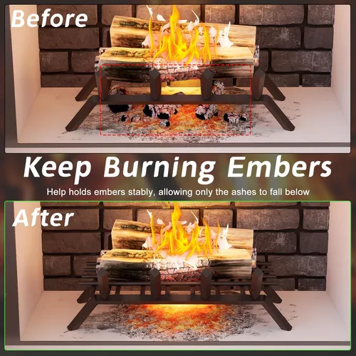 Vista 5 de Flamorrow Retenedor de brasas de rejilla para chimenea, rejilla de malla de acero resistente de 16 x 10 pulgadas para rejilla de chimenea, retenedor