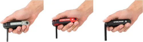 Vista 7 de Steelman Juego de 3 herramientas de llaves hexagonales plegables, SAE, métricas y Torx Allen, extremos biselados, agarre de goma