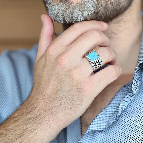 Vista 3 de Sterling Silver Rings for Men - Style Mens Sterling Silver Ring with Onyx or Turquoise Stone, Anillos Para Hombre