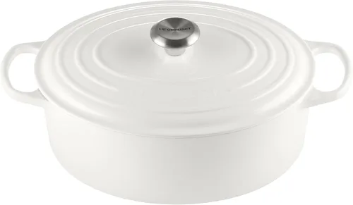 Vista 54 de Le Creuset Horno holandés ovalado Signature de hierro fundido esmaltado, 2.75 cuartos de galón., Blanco