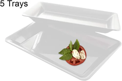 Vista 2 de zappy Paquete de 5 bandejas de plástico blanco para servir, bandejas rectangulares de 10 x 14 pulgadas, elegantes, duraderas, sin BPA