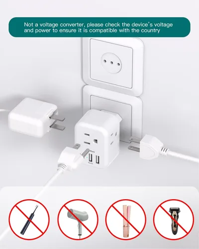 Vista 7 de Addtam - Adaptador de enchufe de EE. UU. a Japón, adaptador de toma de 2 a 3 clavijas con 3 tomas de corriente AC y 3 puertos USB (1 USB C)
