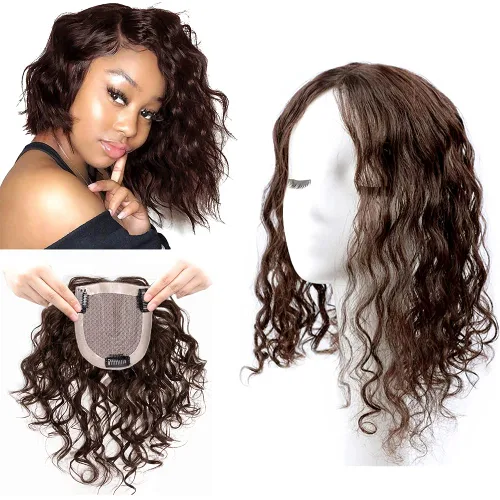 10 pulgadas rizado rizado a mano con clip, 3.9 x 4.7 in, parte superior mediana para mujeres con cabello adelgazado/pérdida de cabello, añade Marrón