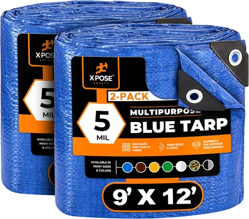 Vista 115 de Xpose Safety - Lona de polietileno ligera azul – Funda protectora multiusos, paño de goteo – duradero, impermeable, resistente a la intemperie