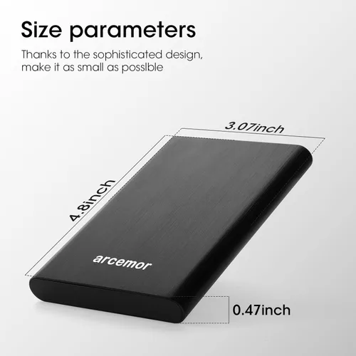 Vista 2 de Disco duro externo portátil de 500 GB USB3.0 Ultra Slim HDD de 2.5 pulgadas para PC, Mac, laptop, Chromebook, Xbox One (negro, 500GB)