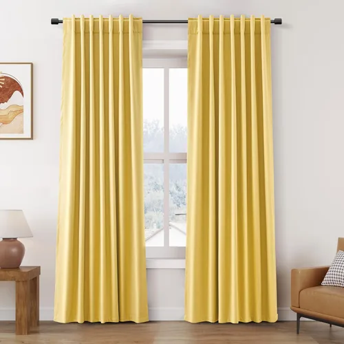 Vista 23 de Cortinas de lino verde aguamarina de 102 pulgadas de largo con pestaña trasera, bolsillo para barra, cortinas de lino opacas que absorben el sonido