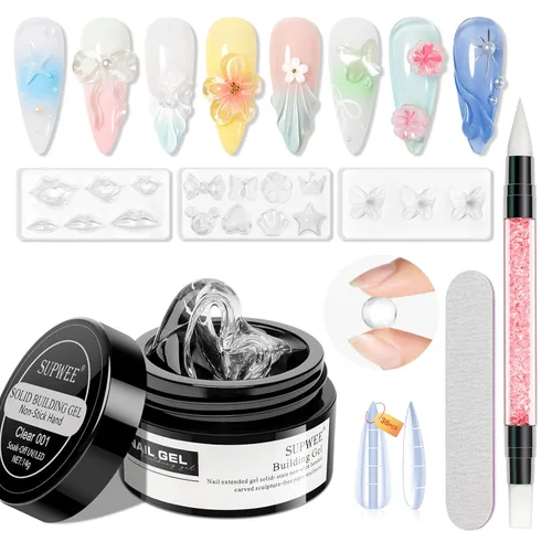 Vista 14 de Gel constructor sólido para extensión de arte de uñas 3D, gel antiadherente para escultura de manos, geles duros con doble forma de flor fortalecer