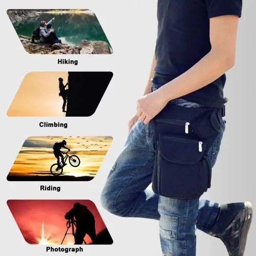 Vista 3 de Drop Leg Bag Pouch Holster Tactical Outdoor Sports Racing Camping Hiking Hip Bag (Black)