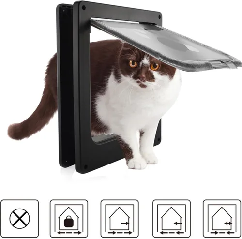 Vista 8 de HEEPDD Interior Exterior Cat Door, 4 Way Lock Pet Door with ABS Material Easy to Set Up and Simple Installation for Cabinets Garages Rooms Cat