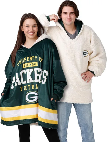 Vista 17 de FOCO Nfl Team Logo Reversible Oversized Sherpa Hoodie Sweatshirt Hoodeez