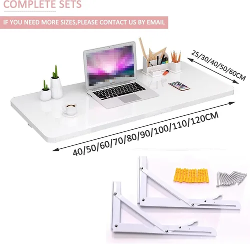 Vista 2 de Escritorio de montaje en pared resistente Juego de barra de desayuno mesa plegable para colgar en la pared para espacios pequeños Cocina Balcón
