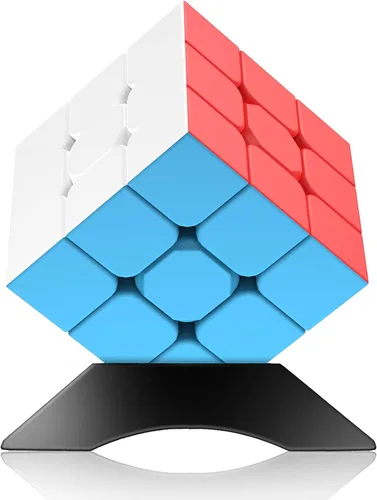 Cubo de velocidad de 3 x 3 sin calcomanías con soporte y tutorial: teaser cerebral para resolver problemas, juguete de rompecabezas sensorial de