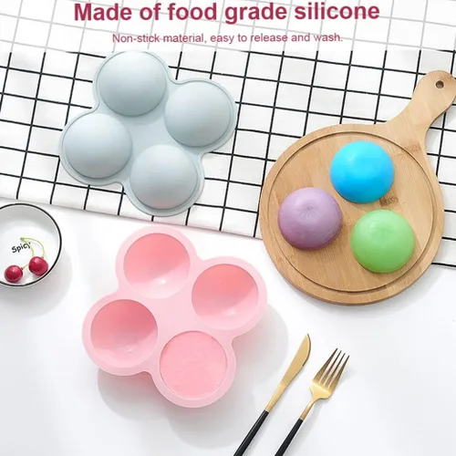 Vista 5 de 2 moldes de silicona esférica, molde de silicona de 4 cavidades, molde de chocolate de gelatina de caramelo, moldes para hornear galletas sándwich