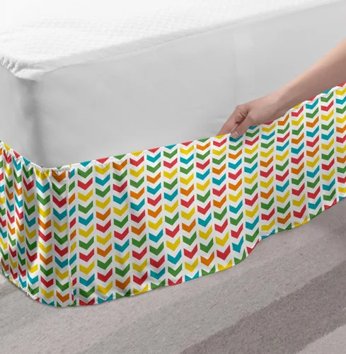 Vista 3 de Ambesonne Arrow Bedskirt, Illustration of Colorful Repetitive Arrows Pointing Downwards on a Plain Background, Bedroom Decor Wrap Around Elastic Bed