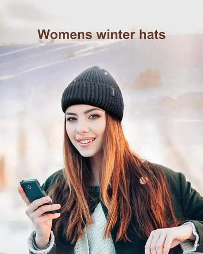 Vista 3 de Ocatoma Gorro para hombre y mujer cálido de punto de invierno con puños suave cálido unisex para esquí