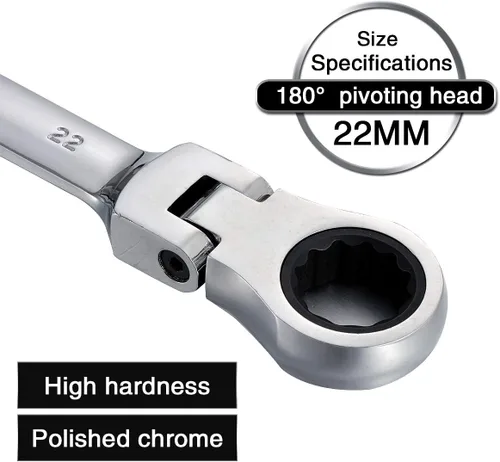 Vista 5 de KATUR Juego de llaves de trinquete de 0.866 in con cabezal giratorio flexible, llave combinada de trinquete, herramienta métrica de acero al cromo