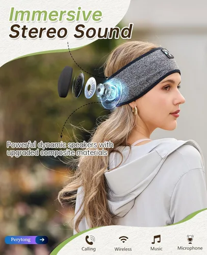 Vista 4 de Perytong Auriculares para dormir con Bluetooth, diadema inalámbrica para dormir con cómodos auriculares para dormir de lado, máscara de ojos