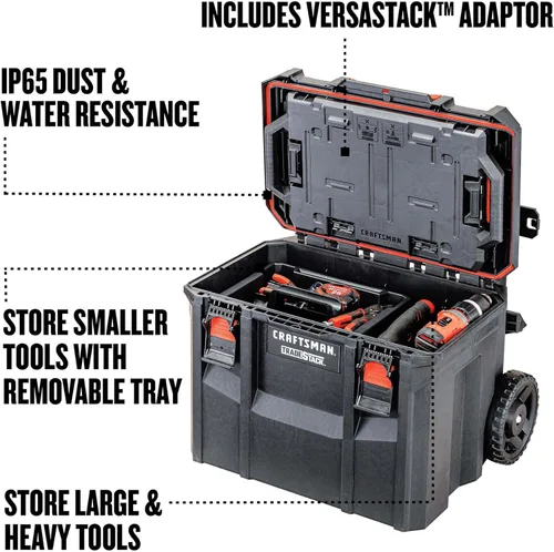 Vista 3 de CRAFTSMAN TRADESTACK Caja de herramientas con ruedas, impermeable, sistema apilable, almacenamiento rodante portátil