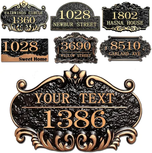 Letreros de dirección personalizados para casas, placa de dirección vintage personalizada con número nombre de calle para patio, jardín, estilo11