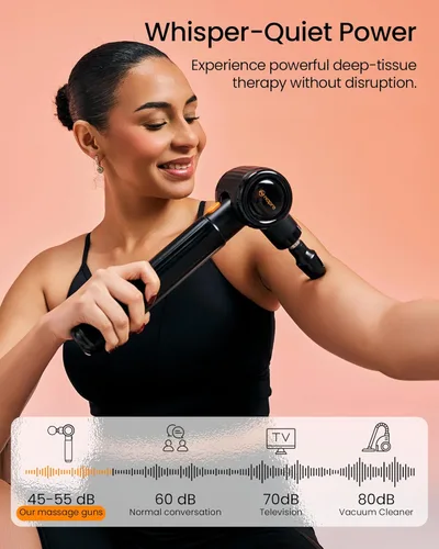 Vista 8 de NAPRE Pistola de masaje con calor, pistola de masaje de tejido profundo con mango de extensión y 3 ángulos ajustables, masajeador de espalda de Negro