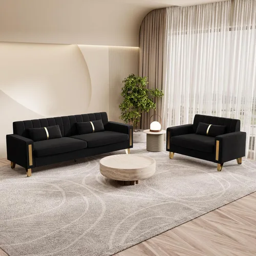 Vista 49 de Sofá moderno de terciopelo de 85.63 pulgadas con patas de metal dorado, tapizado grande de mediados de siglo, moderno, cómodo, sofás de 3 plazas