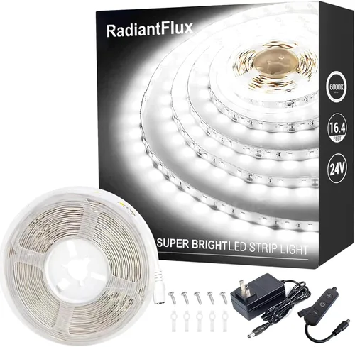 Vista 10 de Kit de iluminación debajo del gabinete Tiras pequeñas de luz LED de 10 pies blancas, tira de luces LED flexible regulable, 180 LED, súper brillantes