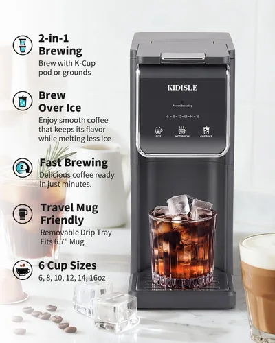 Vista 3 de KIDISLE Cafetera molida y taza K de una sola porción, preparación caliente