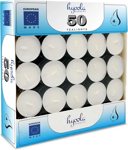 Vista 4 de Hyoola Velas de té – Paquete de 50 velas a granel, velas de té de aceite de palma natural, velas blancas sin perfume de calidad europea, 4 horas
