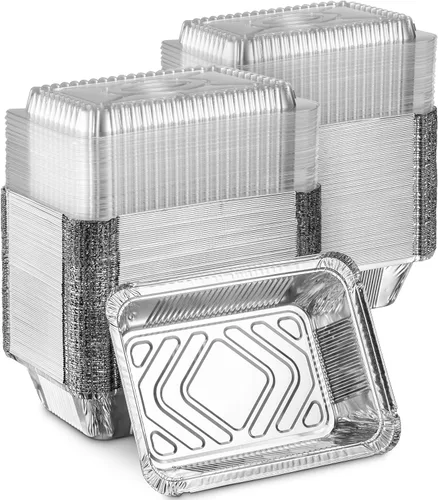 Vista 8 de MontoPack Bandejas Desechables para Llevar con Tapas Transparentes Recipientes de Alimentos de Papel de Aluminio con Capacidad de 1 lb con Sello