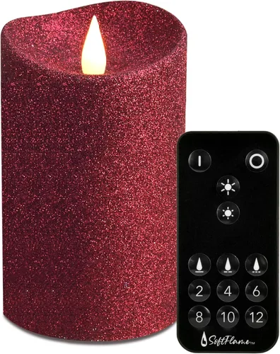 Vista 15 de Velas navideñas sin llama con control remoto, 3 x 5 pulgadas, funciona con pilas, parpadeante con mecha 3D, pilar de cera real, vela de Papá Noel