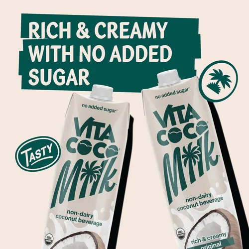 Vista 5 de Vita Coco Leche de coco orgánica original, a base de plantas, alternativa a la leche sin lácteos, sin gluten, sin soja y sin azúcar, complemento