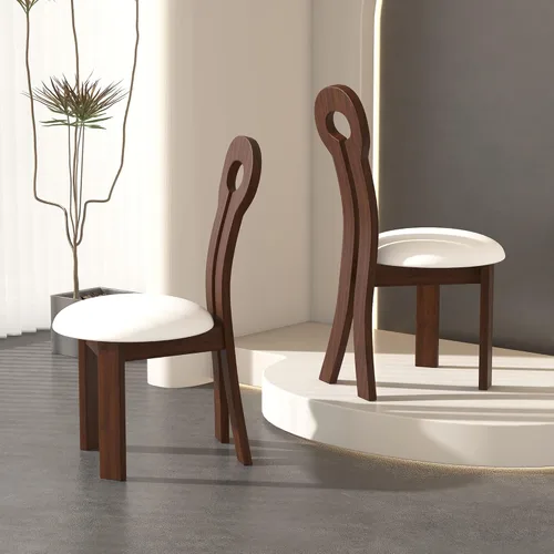 Dining Chairs Set of 2, Table & Chair Sets - Solid Wooden Dining Room Chairs with Linen Upholstery and White Round Cushion for Kitchen Dining Room