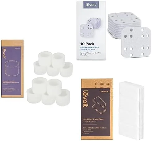 LEVOIT Paquete de 10 filtros de repuesto para humidificador, 10 almohadillas de absorción y 16 almohadillas aromáticas