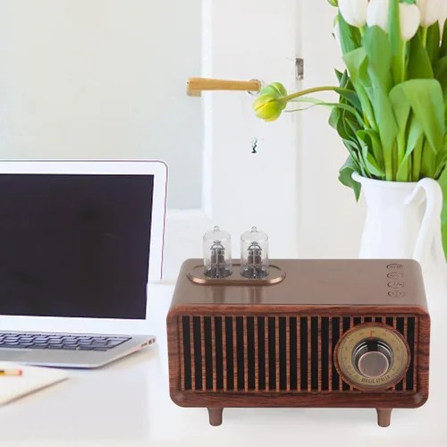 Vista 4 de ASHATA Altavoz Bluetooth de madera retro, radio FM Altavoz Bluetooth con elegante clásico, altavoces vintage de escritorio USB con radio