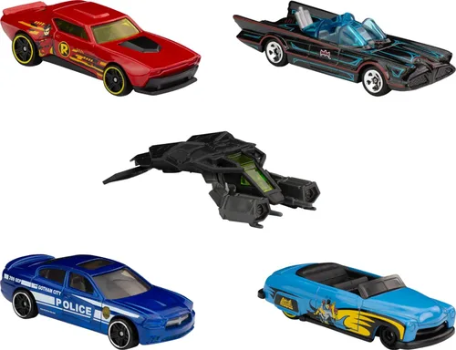 Vista 2 de Hot Wheels Batman - Juego de 5 autos de juguete con temática de Batman en escala 1:64 (los estilos pueden variar)