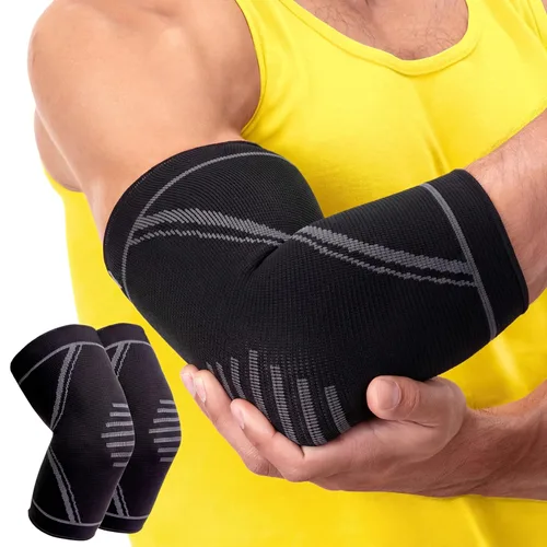 Vista 12 de PhysFlex Coderas para aliviar el dolor de codo de tenis y golfista, manga de compresión de codo para levantamiento de pesas, entrenamiento, fitness