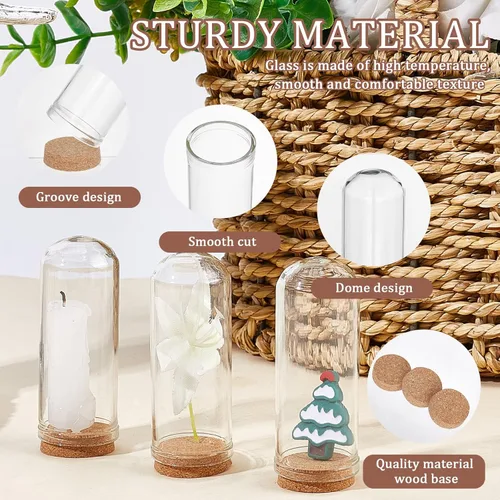 Vista 6 de CRASPIRE Cúpula Cloche de cristal con base de corcho de 2.8 pulgadas, mini exhibición, frasco, cubierta de soporte, funda de terrario decorativa