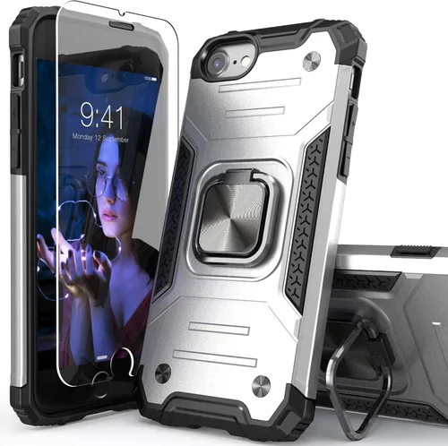 Vista 13 de Funda para iPhone SE 2020 con protector de pantalla, a prueba de golpes, con soporte de automóvil, ligera, funda protectora para iPhone 6/6s/7/8/SE