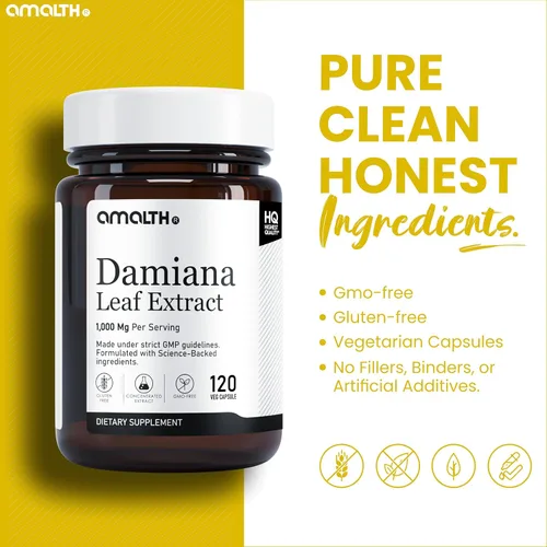 Vista 8 de AMALTH Cápsulas de extracto de hoja de damiana 1000 mg Suplemento de hierbas de té de Damiana Cápsulas Turnera Diffusa Extracto de té de hoja
