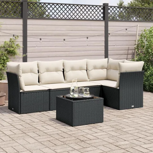 Black PE Rattan Large Modular Garden Sofa Set 6 Piece Outdoor Furniture with Water-Resistant Design, Removable Cushions, Spacious Seating for Patio