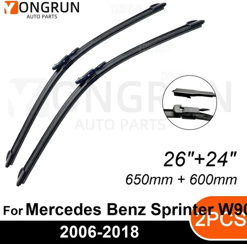 Vista 2 de Limpiaparabrisas para automóvil, 2 unidades, 26 + 24 pulgadas, repuesto para Mercedes Benz Sprinter W906 2006-2018, limpiaparabrisas
