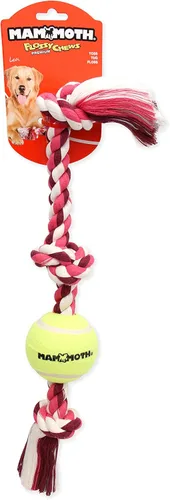 Vista 2 de Mammoth Flossy Chews - Tirón de 3 nudos con pelota de tenis estándar, juguete de algodón y poliéster de primera calidad para perros, juguete