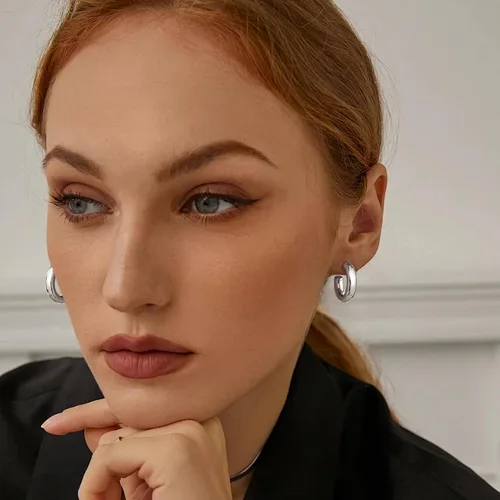 Vista 8 de Gacimy Aretes de aro de oro grueso para mujer, chapados en oro real de 14 quilates, plata de ley 925, aros de oro para mujer