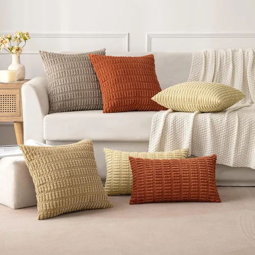 Vista 165 de MIULEE- Juego de 2 fundas de pana suave para cojín; diseño a rayas estilo bohemio, moderno, rural; decoración costera p/verano, hogar, sala de Azul