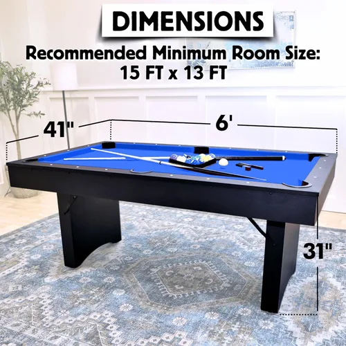 Vista 2 de Freetime Fun Mesa de billar de 6 pies, sin montaje, portátil, incluye accesorios para mesas de billar, 2 tacos de piscina, juego de bolas