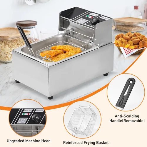 Vista 6 de Freidora eléctrica – Freidora eléctrica de gran capacidad de 6 litros con cesta desmontable, control de temperatura ajustable, freidora comercial