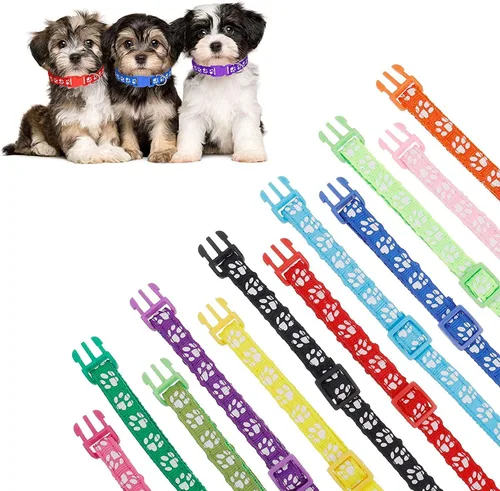 Vista 5 de Paquete de 12 Collares para Cachorros de Camada, Collares de Identificación Ajustables para Cachorros, Collares de Nailon Suave de Parto