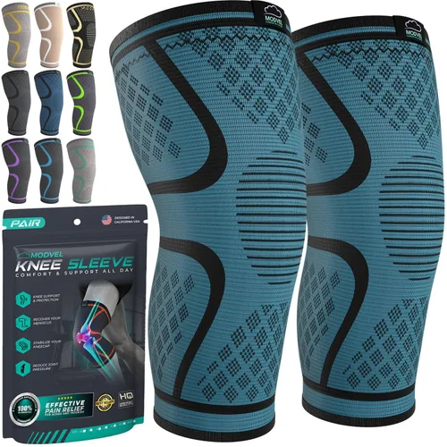 Vista 14 de Modvel - Pack de 2 rodilleras para hombres y mujeres - Mangas de compresión para rodillas para alivio del dolor articular, soporte para ACL