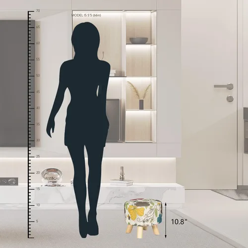 Vista 71 de Asense Taburete otomano redondo pequeño con reposapiés acolchado de tela con patas de madera antideslizantes (multicolor, tela)